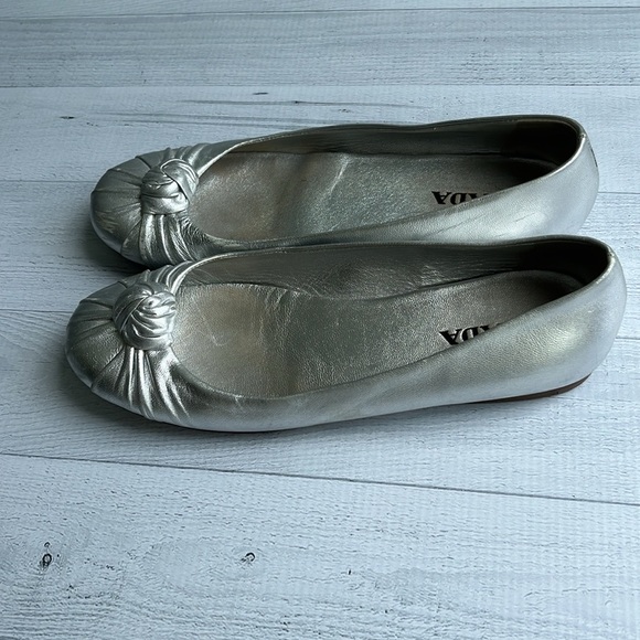 Prada Metallic Silver Leather Ballet Flats Size 5.5 - Picture 4 of 14
